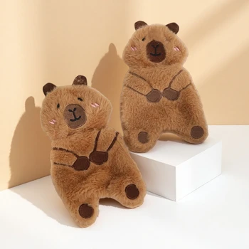 Plush Capybara Bear Squeaky Toys: Cute Brown Bear Chew-Resistant Stuffing-Free Dog & Cat Toy for Self-Play