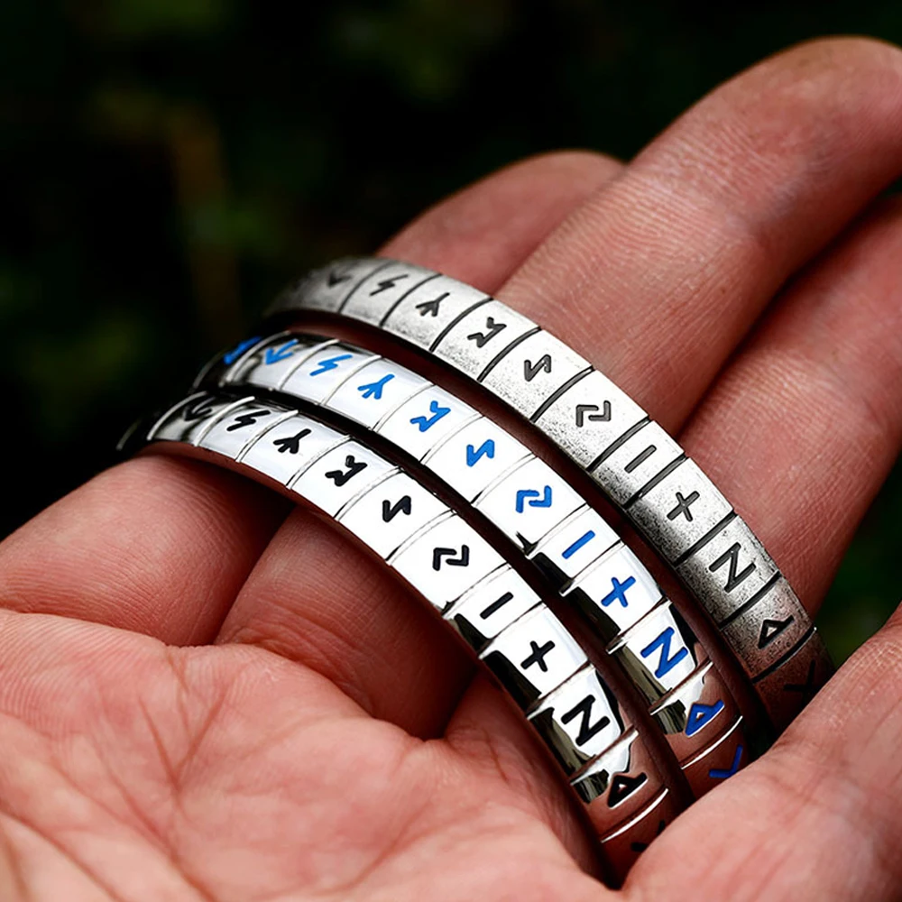 High Quality Stainless Steel Viking Rune Bracelets For Men Women Retro Open Bangle Fashion Norse Amulet Jewelry