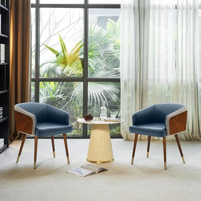 Dining Accent Chair,Modern Faux Leather with Walnut, Mid Century Eucalyptus Upholsted Retro Arm Chair 4
