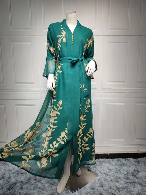 Embroidered Kaftan Muslim Party Dress Abaya Women Imitation Linen Dubai Arab Saudi Moroccan Caftan Evening Robe Jalabiya Ramadan 6