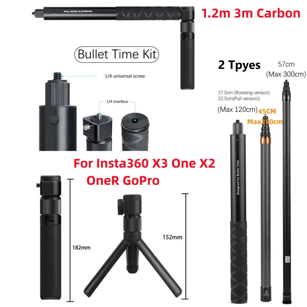 3m Invisible Carbon Fiber Selfie Stick for Insta360 Insta 360 one x3 X2 X  GO 2 ONE RS for Gopro max Accessories