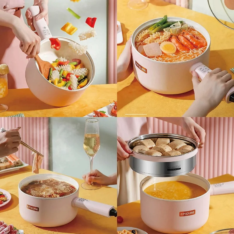 220V Multifunctional Electric Hot Pot Large Capacity Smart Electric Cook Pot Non-stick Home Electric Wok With Steamer 1.8L/2.5L 3