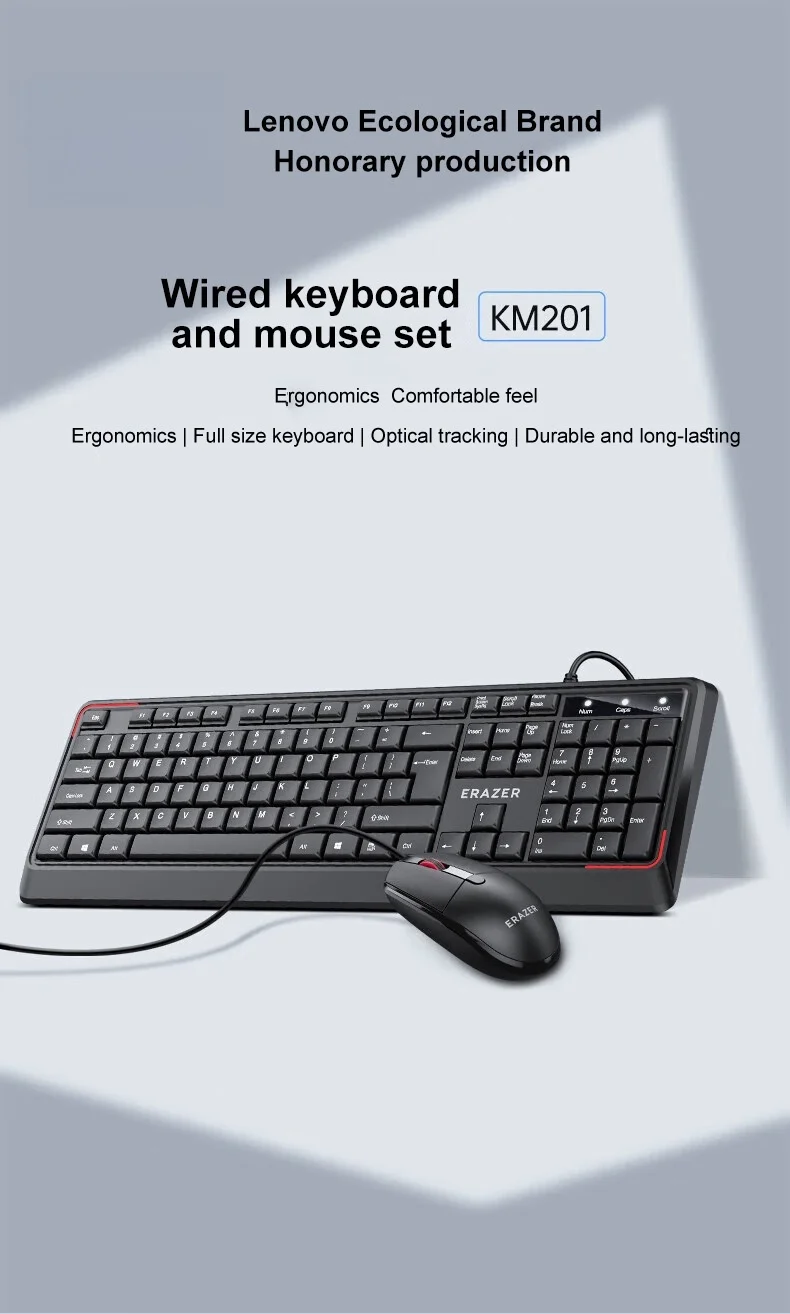 Erazer Km201 Wired Keyboard And Mouse Set Ergonomic Full-size_voghion.com