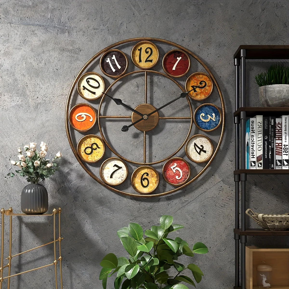 

1pc Wall Clock, Metal Iron Art Retro Distressed Wall Clock, Silent Clock, For Living Room Bedroom, Room Decor,