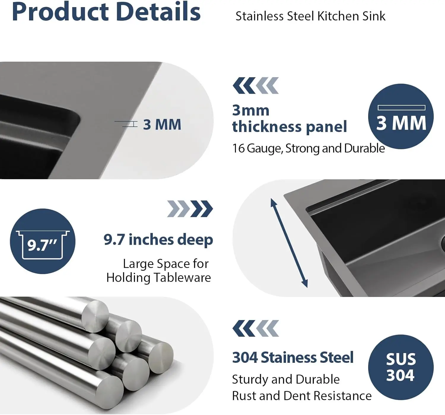 Lordear 33 Inch Black Drop In Kitchen Sink - 33X19 Inch Drop In Top Mount Sink 16 Gauge Stainless Steel Single Bowl Ledge 5