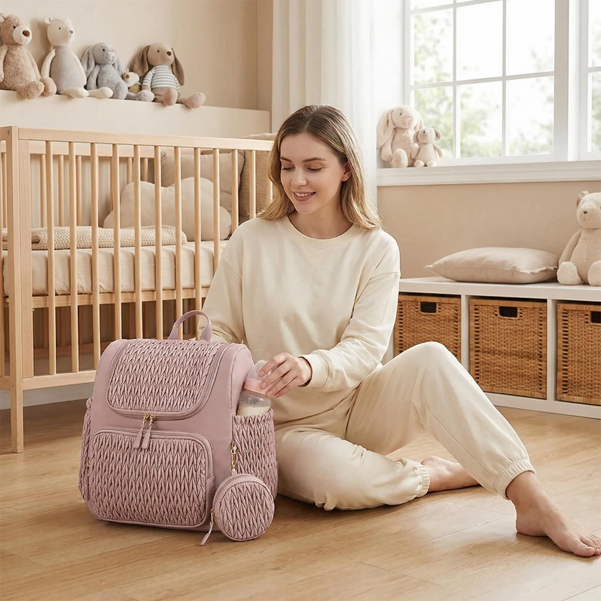 Fashion Mommy Diaper Backpack Large Capacity Baby Care Stroller Hanging Bag Travel Nursing Backpack for Mothers with Organizer - 3