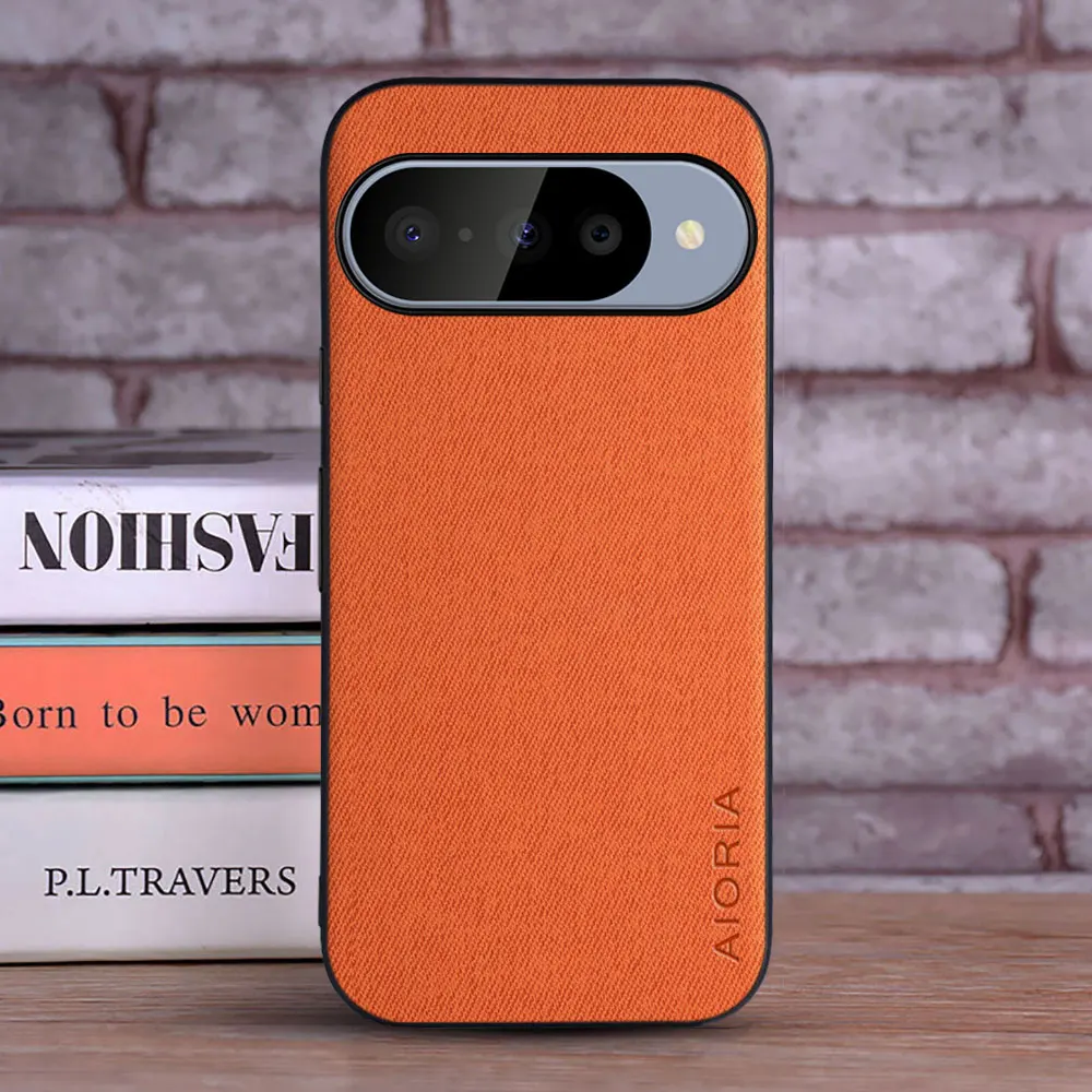 Luxury Leather Textile Phone Case for Google Pixel 9 Series - Soft & Hard Hybrid Cover