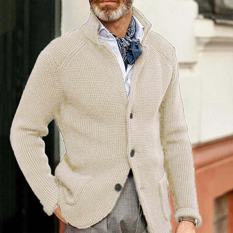 Men's pullover stand collar knitted casual colorblock long-sleeved sweater main image 1