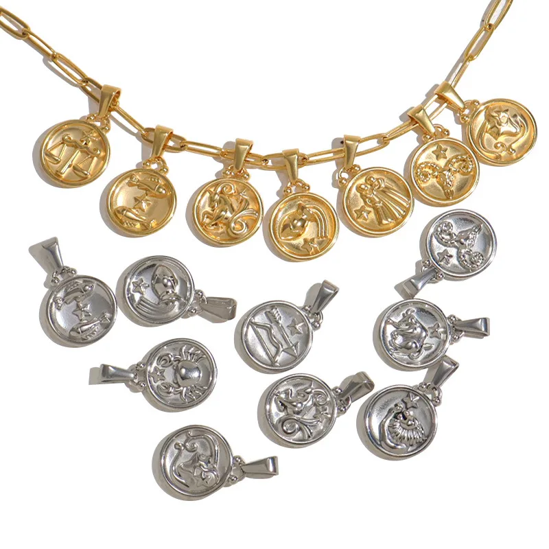 RHYSONG Vintage Twelve Constellation 316L Stainless Steel Pendant Round Chic Design Jewelry Accessories For Women Necklace Diy 6