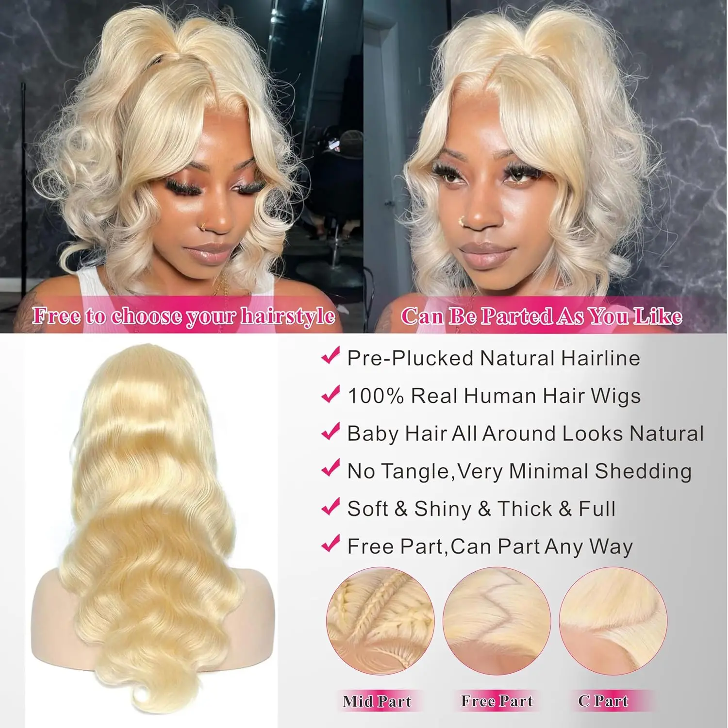 13x4 613 Lace Front Wig Human Hair 200% Density Body Wave Blonde Lace Front Wigs 22 Inch 613 Blonde Wig Human Hair Pre Plucked