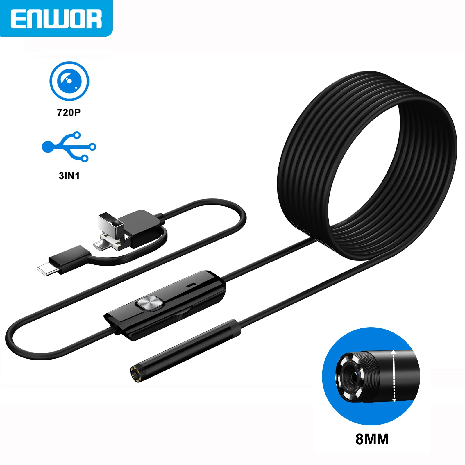 1080p Usb Endoscope Camera 3 1 Android/typec/pc Inspection 8mm Ip67