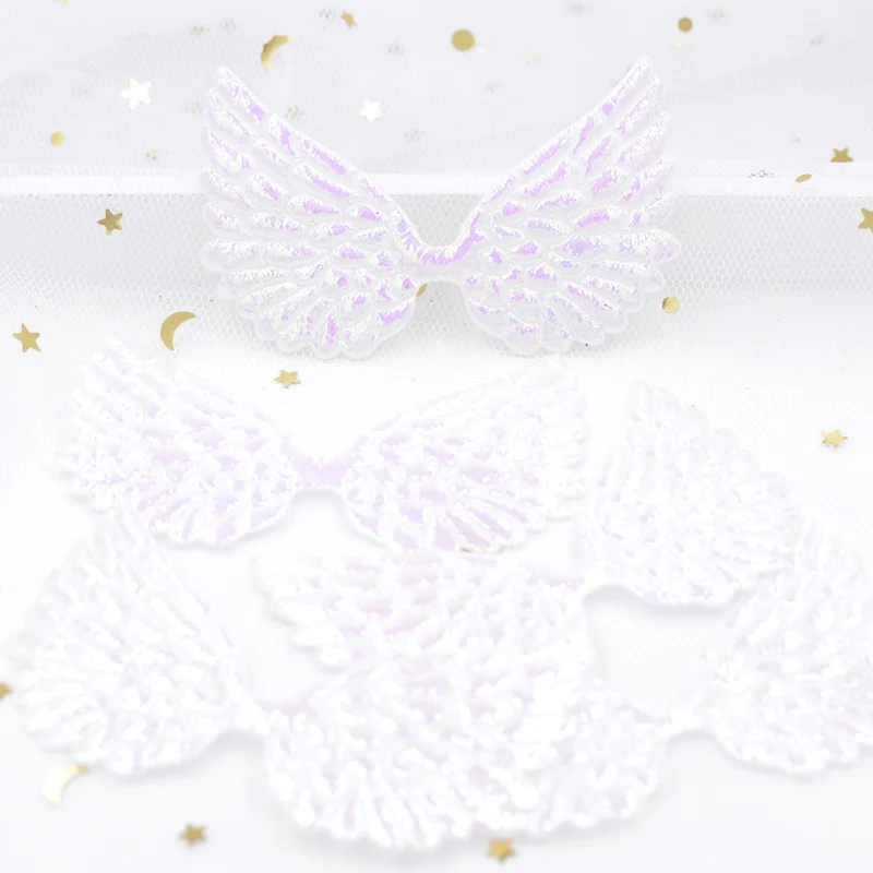 20 Pz 72*43Mm Glitter Ab White Angel Wing Appliques Double Sided Iridescente Cupido Wing Fairy Wing Patch Per La Decorazione Dei Vestiti