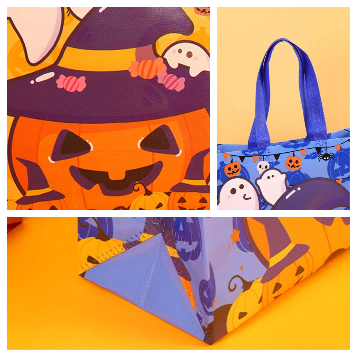 Large Capacity Candy Gift Bags Non-woven Tote Pumpkin Ghost Pattern Gift Bag Trick or Treat Waterproof Halloween Party Gift Bags
