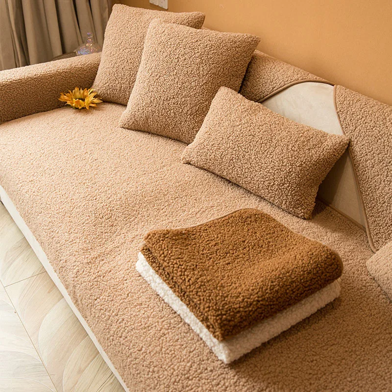 Soft Plush Sofa Cover for Living Room Decoration Furniture Universal Corner Towel Nonslip Soft Couch Cushion Thick Solid Winter 2