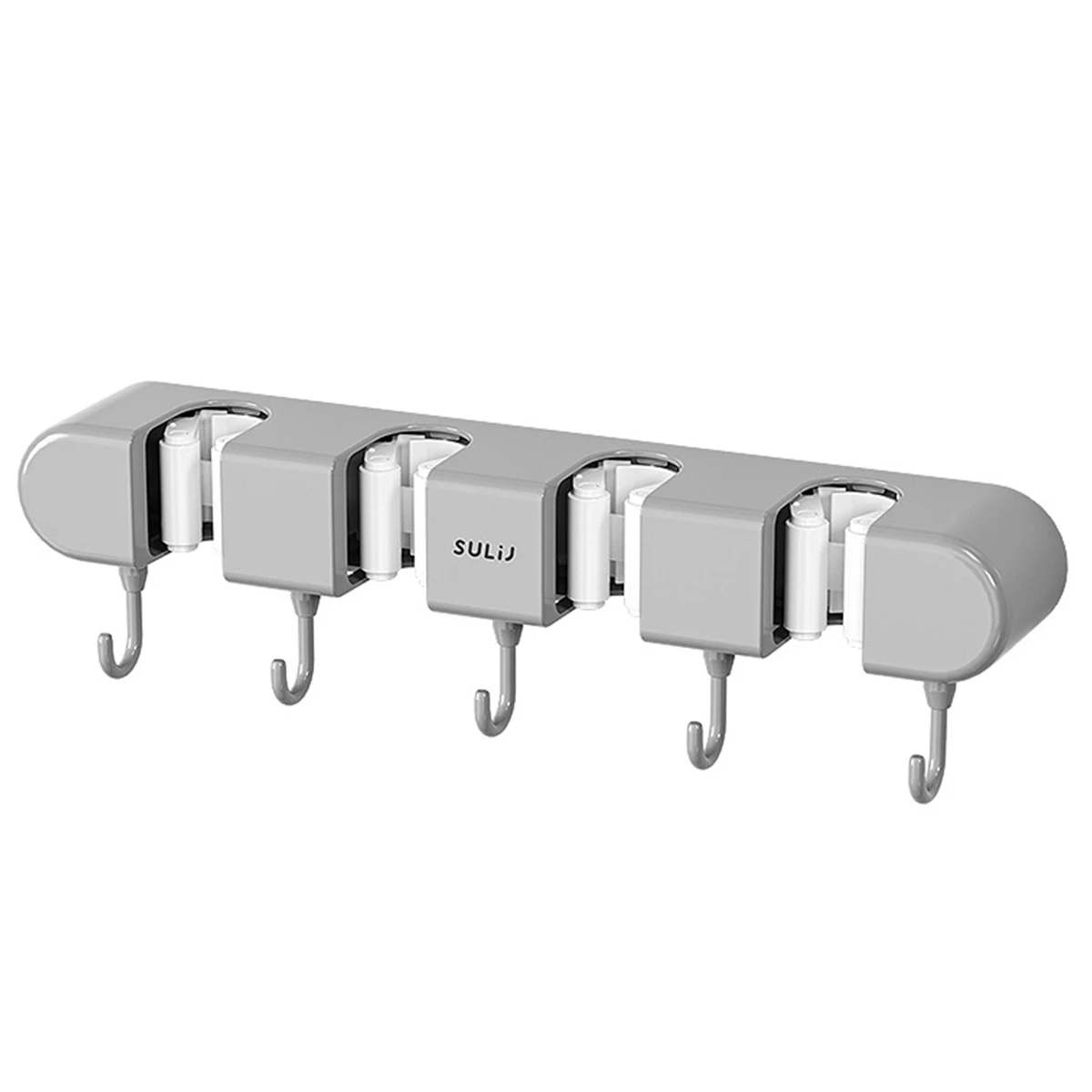 1PCS Mop and Broom Holder Wall Mounted Organizer No Drilling Self-Adhesive Storage Tool Rack with 5 Hooks Mop Holder Hanger