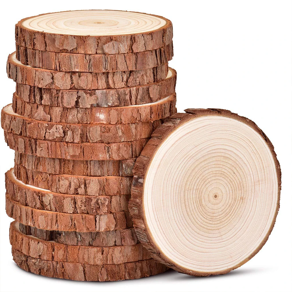 

30pcs/Pack Natural Pine Round Unfinished Wood Slices With Tree Bark Log Discs DIY Crafts Wedding Christmas Party Painting