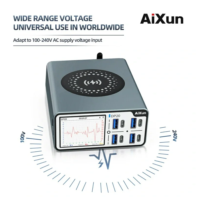

Aixun DP20 высокомощный источник питания с переключателем режима 2,4 дюймов IPS HD дисплей проводной/беспроводной зарядный Настольный умный инструмент для быстрой зарядки