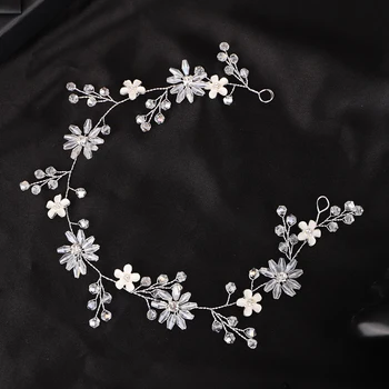 Trendy Silver Wedding Headband Gold Crystal Floral Handmade Rhinestone Bridal Hair Pieces Women Party Hair Accessories Jewelry