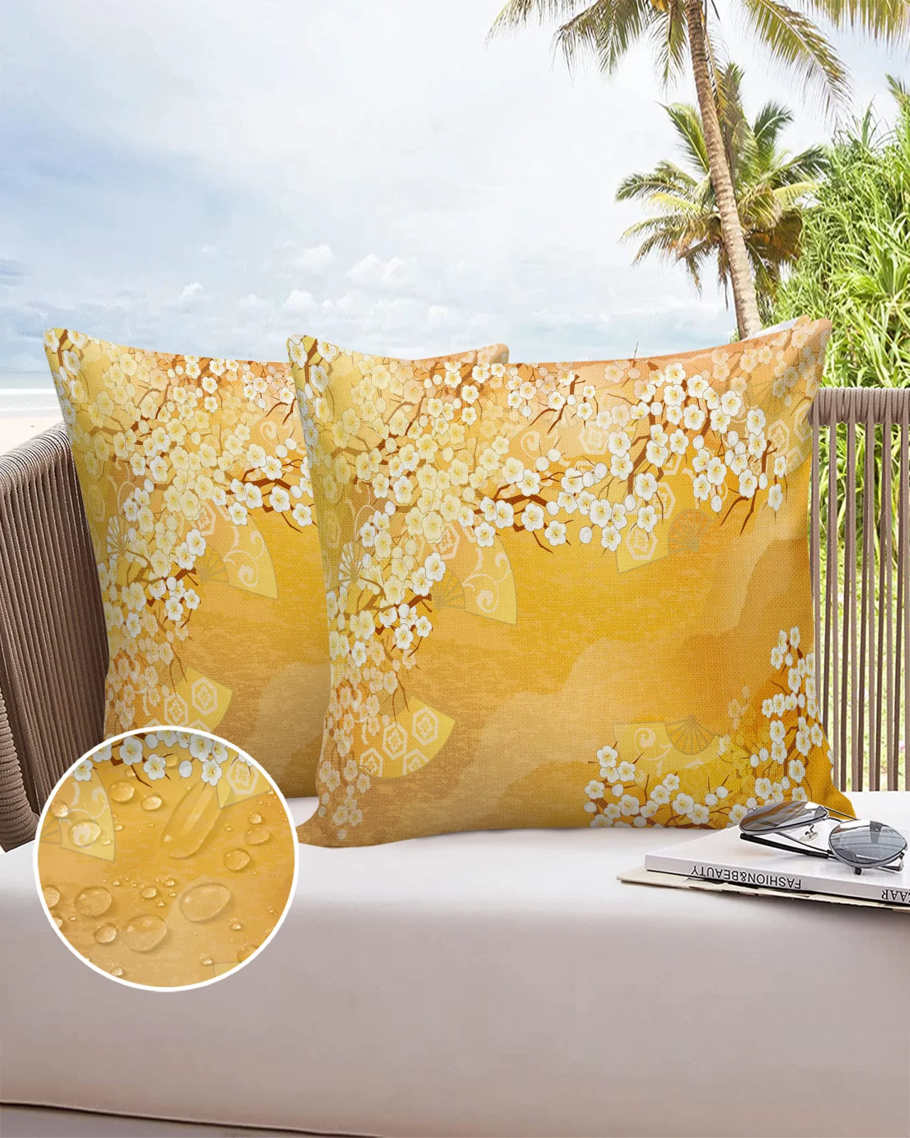 

Plum Blossom Texture Wave Fan Cushion Pillowcase Set Living Room Sofa Decor Cushion Cover Waterproof Throw Pillowcover