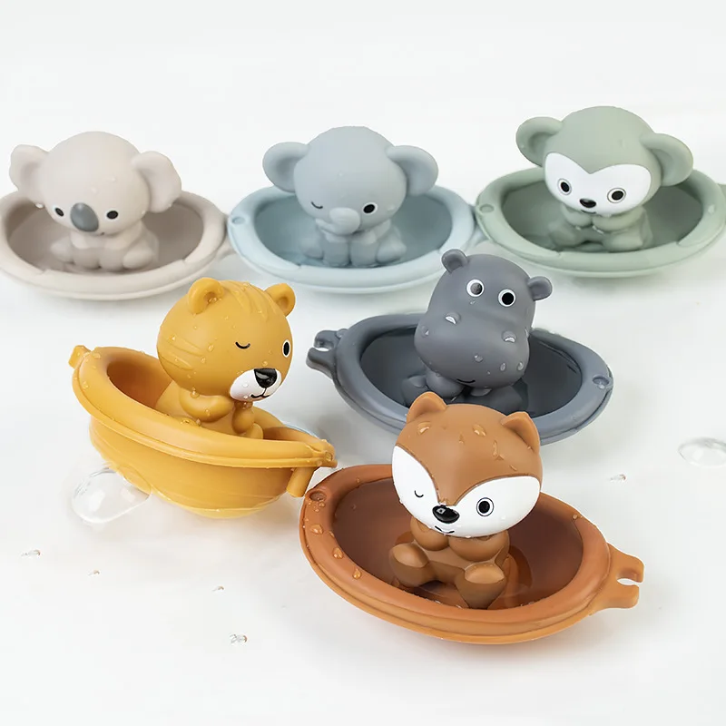 Stackable Animal Bath Boats Toys for Babies Toddlers Bathtub Water Play Bathing Sensory Floating Toys with Finger Puppets