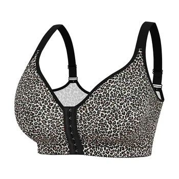 1XL 2XL 3XL 4XL Plus Size Leopard Print Front Closure Bra Adjustable Straps Wireless Seamless Comfort Daily Lingerie