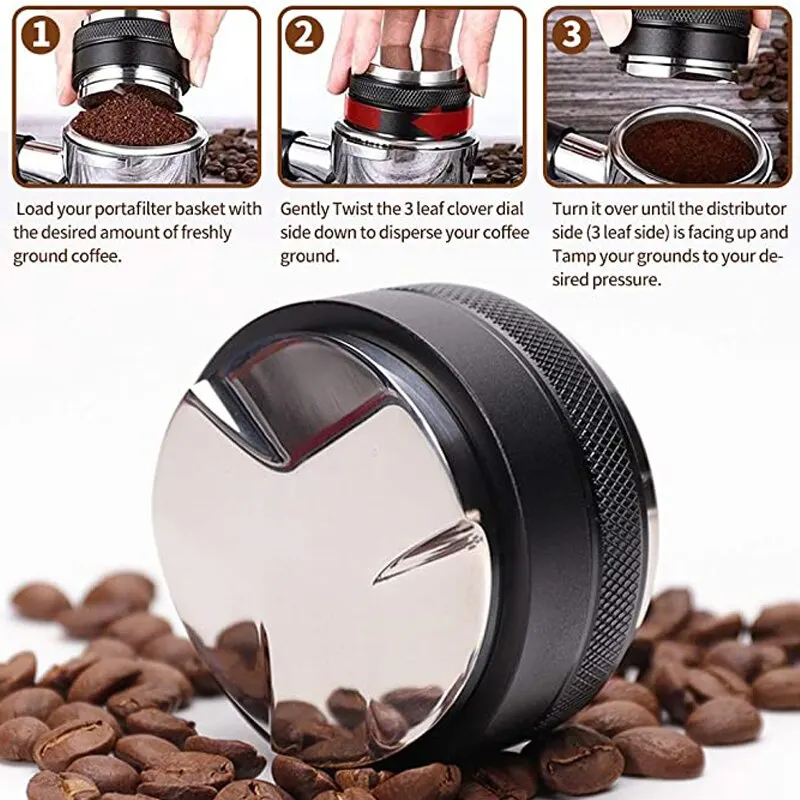 51/53/58mm Coffee Distributor Dual Head Coffee Leveler Fits Adjustable Depth-Espresso 3Angled and Flat Tampers