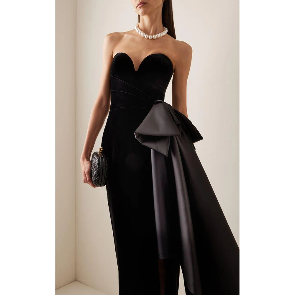 

Elegant Black Strapless Sleeveless Evening Dress New Fashion Female Formal Banquet Party Prom Gowns