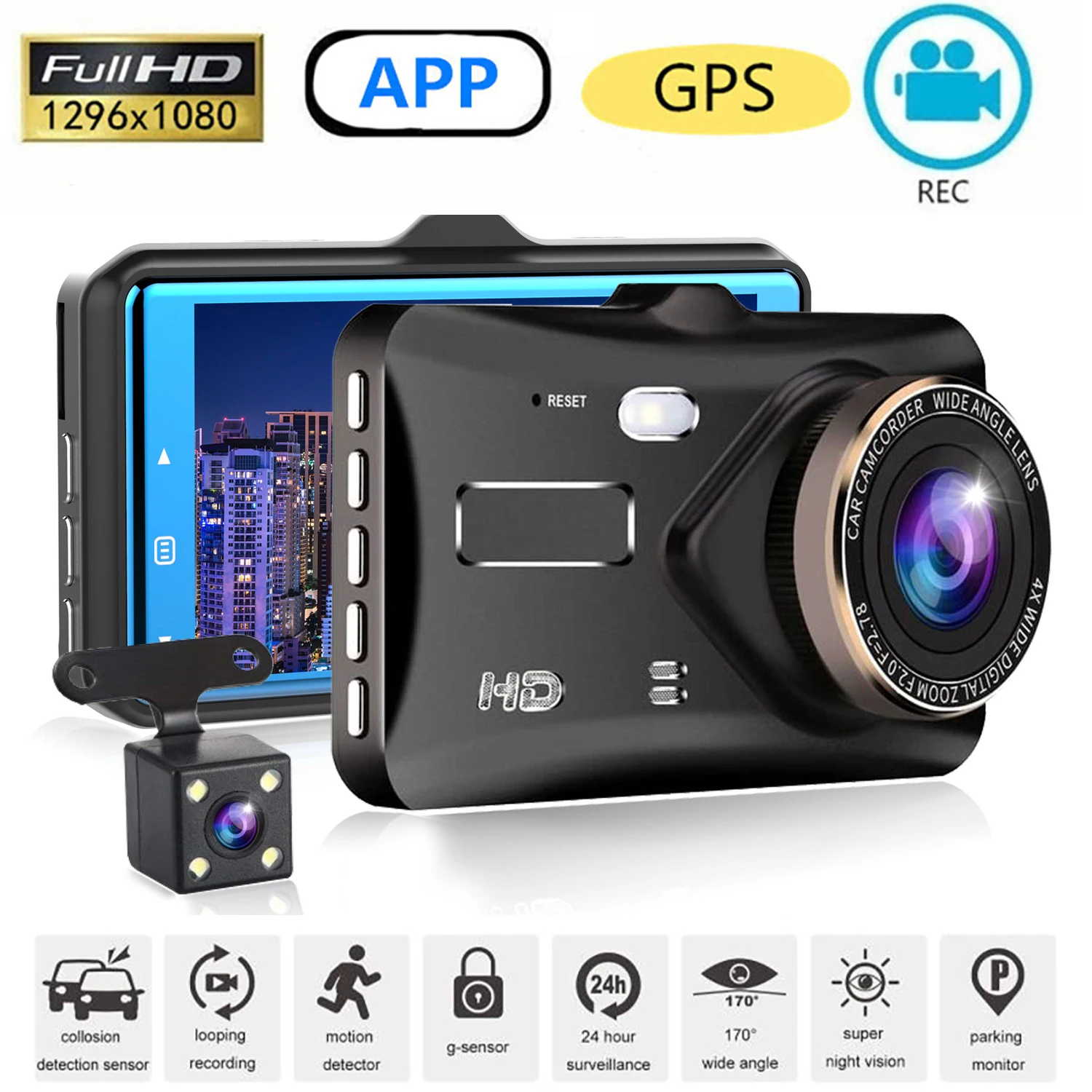 

Car DVR WiFi 1080P HD Dash Cam Rear View Camera Drive Video Recorder Auto Parking Monitor Night Vision Dashcam Black Box GPS