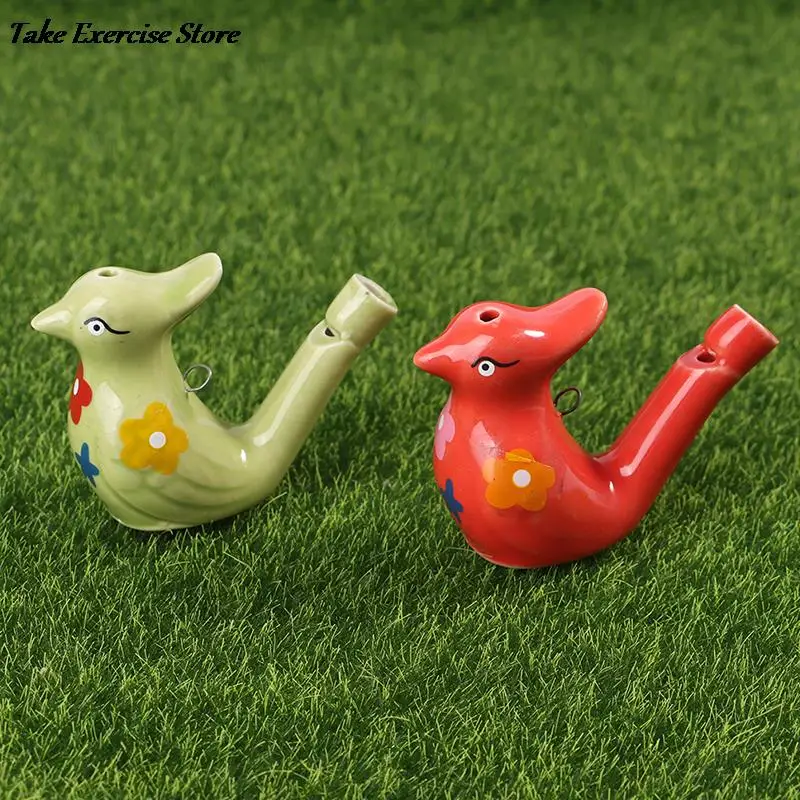 Coloured Drawing Ceramic Water Bird Whistle With Lanyard Bathtime Musical Toy For Kid Early Learning Educational Toy 1Pc