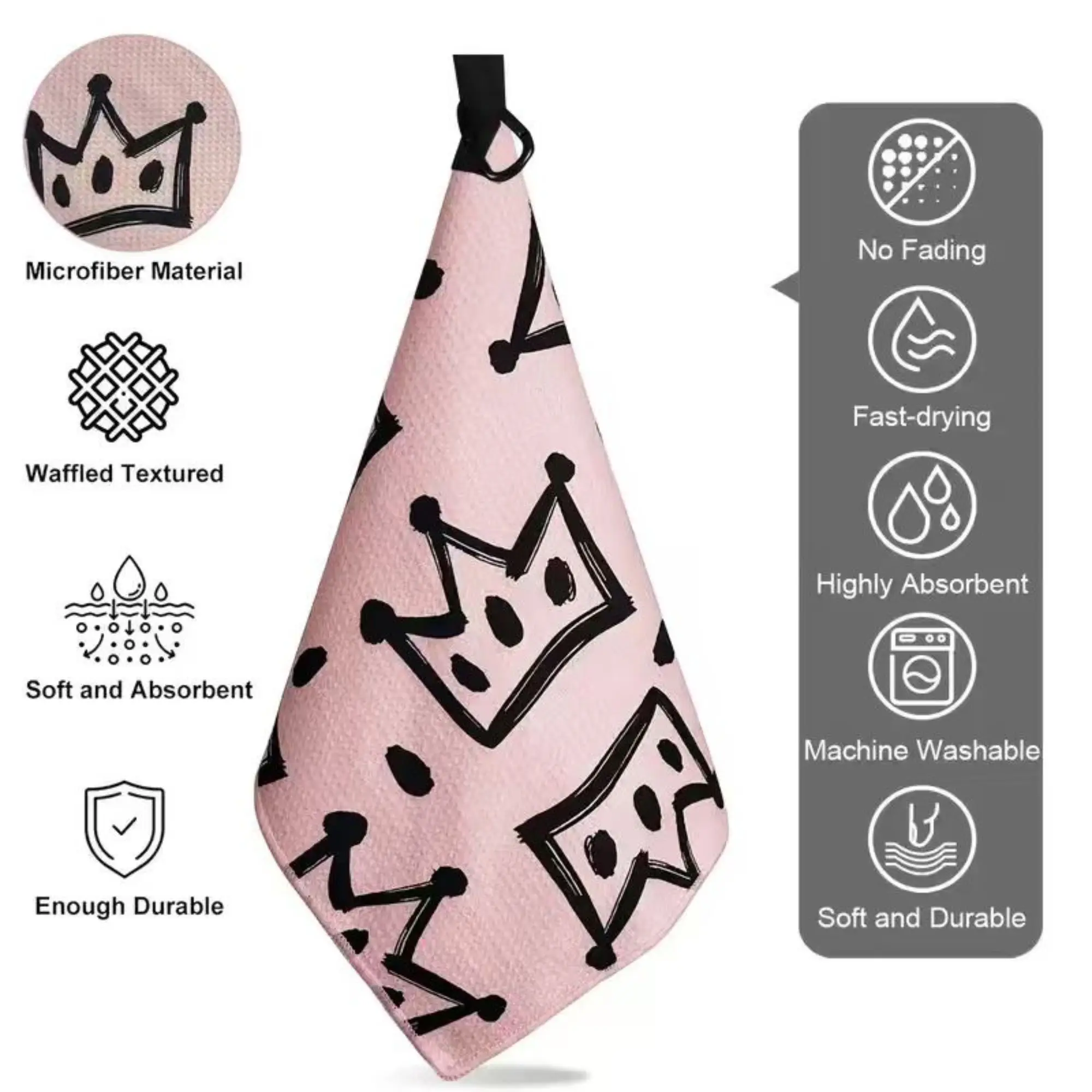 Fashionable Crown Golf Towel 40x60cm Large Size Quick-Drying Super Absorbent Waffle Fabric Golf Bowling Lovers' Creative Gift