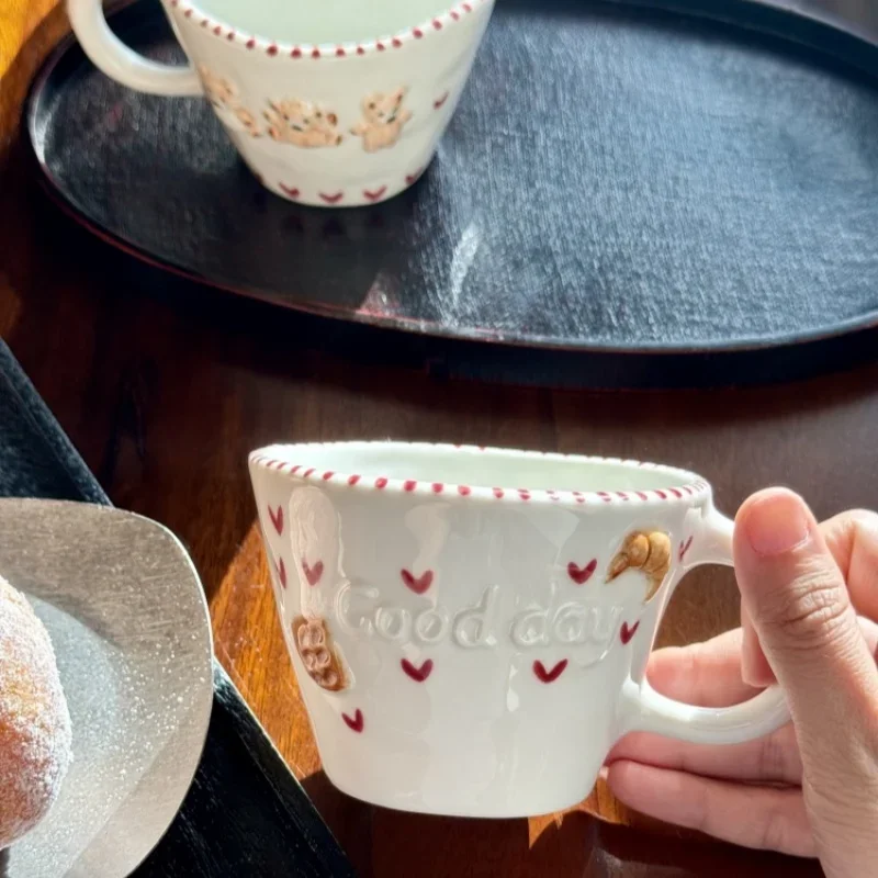 Ceramic Hand Drawn Bear Mug 300ml Relief Coffee Cup