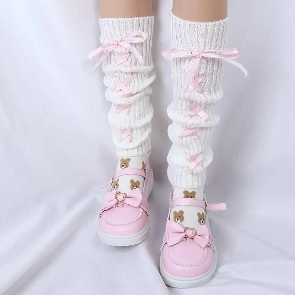 Children Leg Warmers Autumn Winter Wool Leg Warmers Japanese JK Bow Bandage Socks Cute Sweet Lolita Cosplay Foot Cover Girl Knee Protection