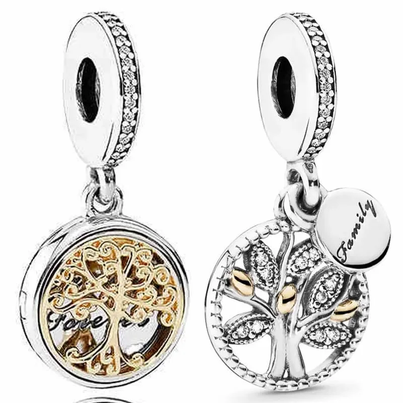 

Original Gold Family Roots two-tone locket Tree Of Life Pendant Bead Fit Europe Bracelet 925 Sterling Silver Charm Jewelry