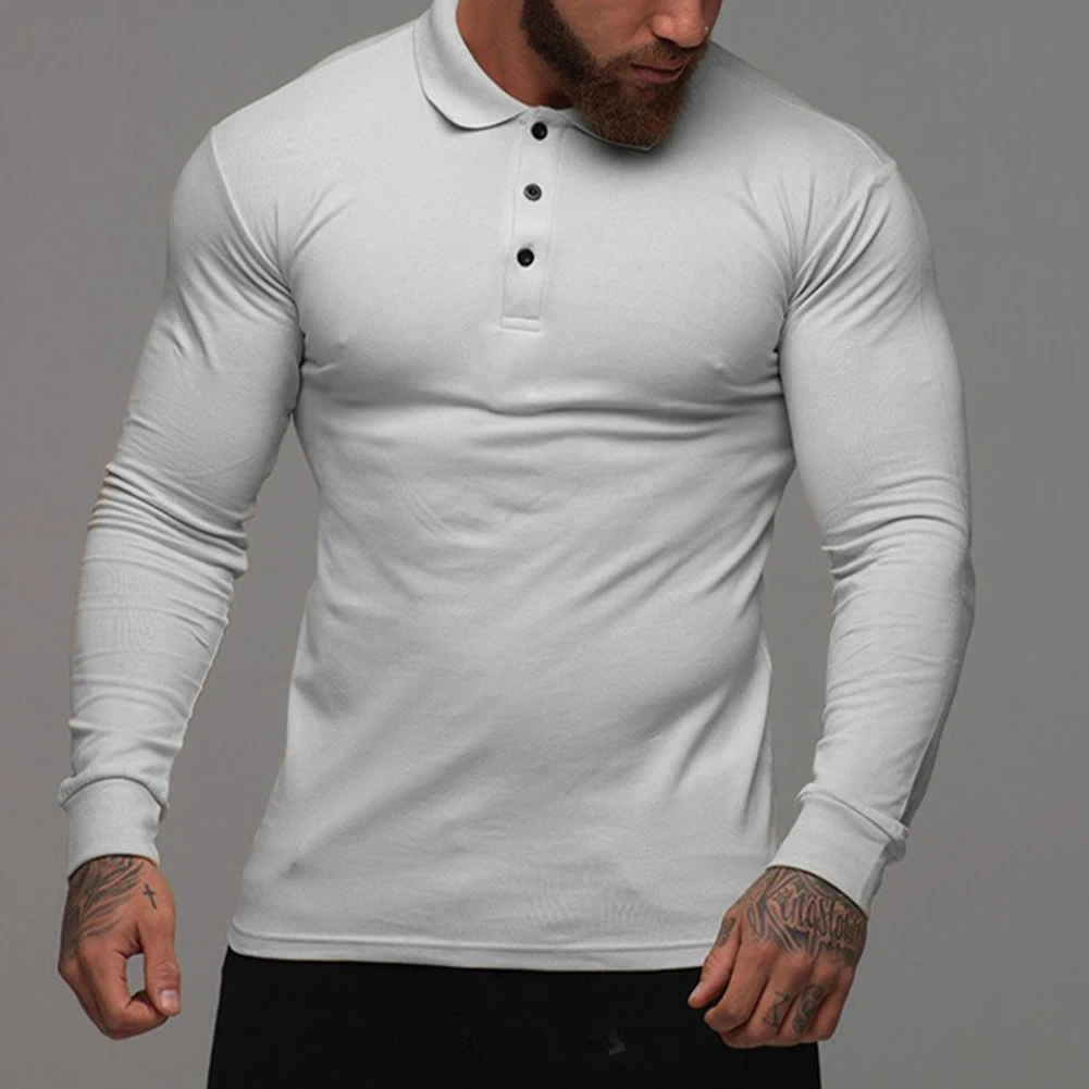 

Mens Brawny Long Sleeves Lapel Casual Shirt Quick Dry Gym Training Sport Breathable Sport Shirts Tight Fitting Solid Men's Shirt