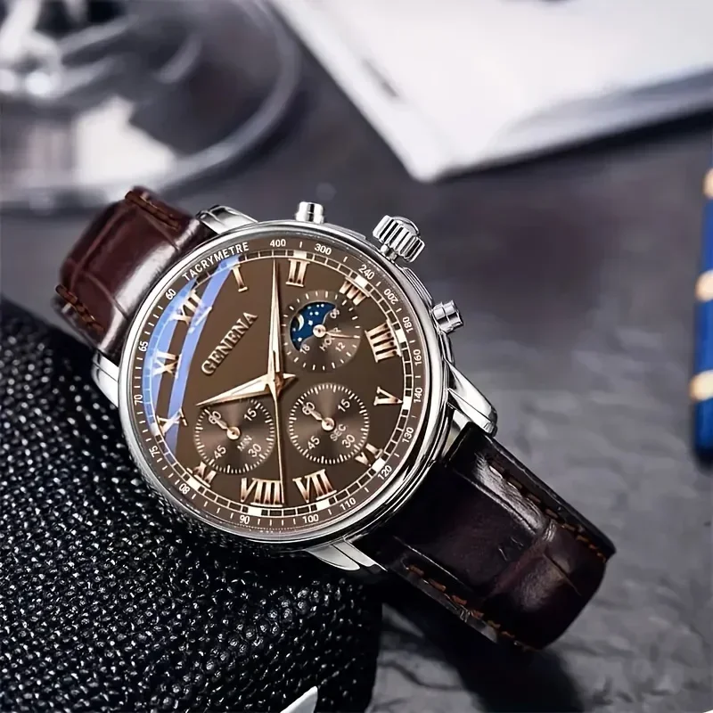 Men Business Watches Casual Leather Strap Male's Analog Quartz Wristwatch Reloj Hombre（Without Box）