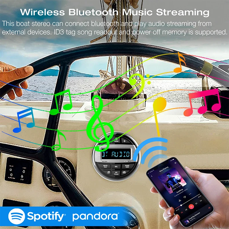 GRANDnavi Bluetooth Radio morskie Stereo łódź wodoodporne FM AM Media cyfrowe odtwarzacz Audio dla jachtu miernik ATV UTV wózek motocyklowy