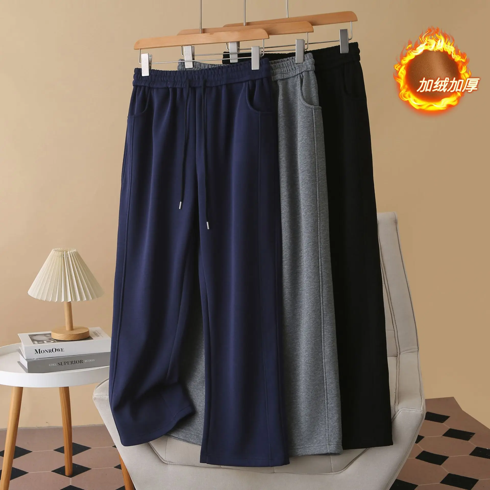 XXXXL Fashion Plus Size Women's Straight Leg Pants New Fleece And Thickened In Autumn And Winter Casual Warm Trousers 886