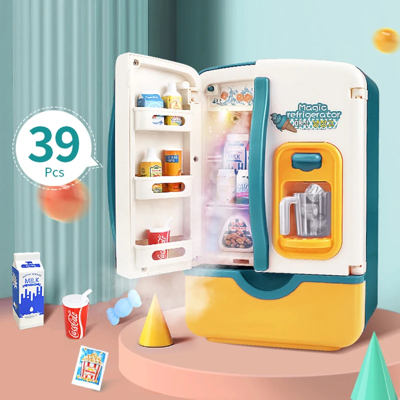 Kids Kitchen Toys Simulation Fridge Accessories With Ice Refrigerator Cutting Food Pretend Play Toys Children Education Gifts