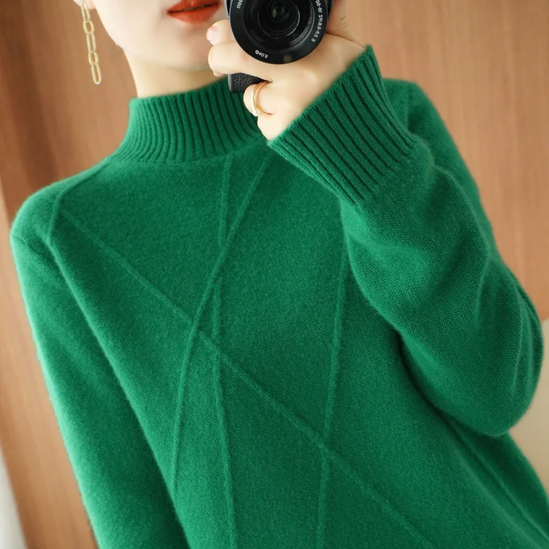 

Winter Female Semi-turtleneck Pullover Cashere Knitted Sweater Autumn Loose Warm Base Knit Jumpers