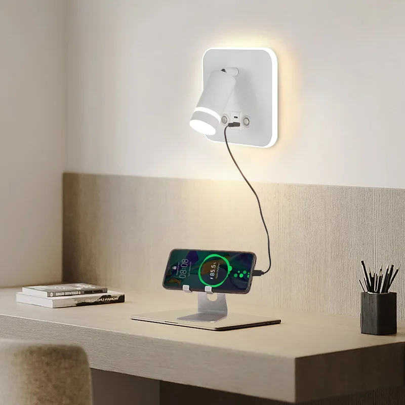 

New Creative Touch Wall Lamp, Minimalist Bedside Reading Light with USB Wall Lamp, Hotel Room Light, Three Color Dimming Light