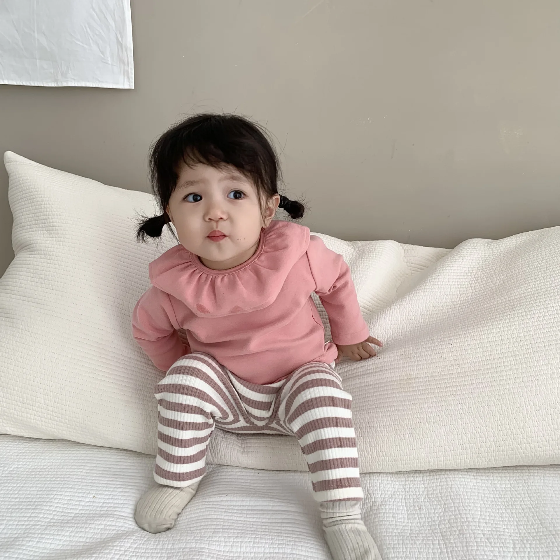 

2023 Winter New Baby Long Sleeve T Shirts Infant Girl Ruffled Collar Pullover Baby Thick Warm Tops Kids Casual Bottoming Shirt