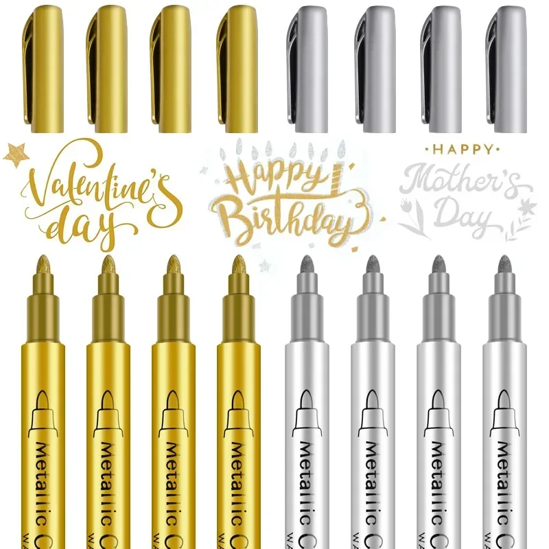 Permanent markers 1/2Pcs Brush Metallic Marker Pens Gold Silver Permanent Art Markers Crafts Scrapbooking Painting Stationery School Supplies
