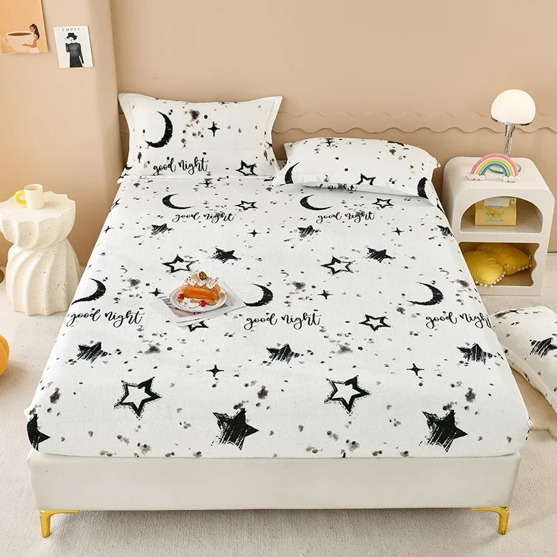 

White Leaf Fitted Sheet Luxury Mattress Cover Winter Bed Sheet Bedspread Full Queen King Elastic Bed Sheet Soft Pillowcase