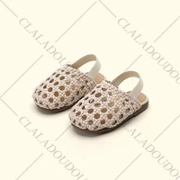 11.5-15.5cm Brand Weaves Toddler Girls Sandalias,Brown Pink Hollow Elastic Band Baby Outside Slippers,Enfants Girls Summer Flat 4