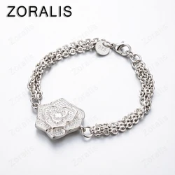 Elegant 18K Gold Rose Flower Pendant Bracelet - Fashion Charm Jewelry - 20cm 8inches (Silver)