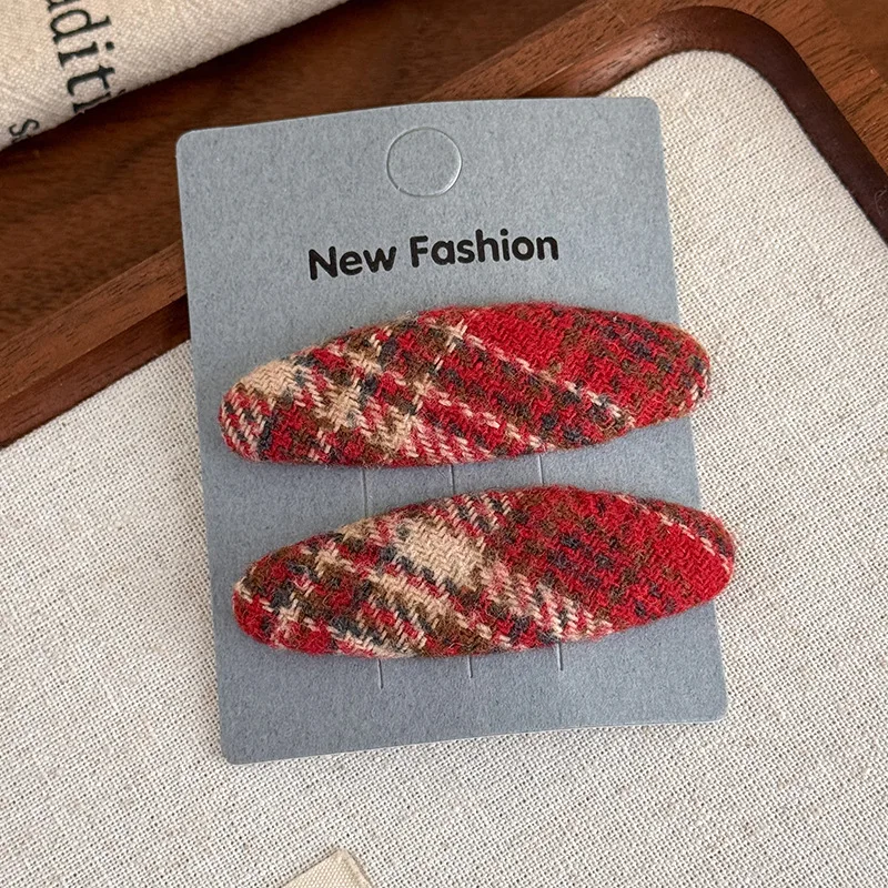 Rote Polka-Dot-Karo-Haarspange Luxuriös, Raffiniert, Minimalistisch BB-Clip Herbst/Winter Kleine Haarspange Wollene Seitenhaarnadel – Detail 12