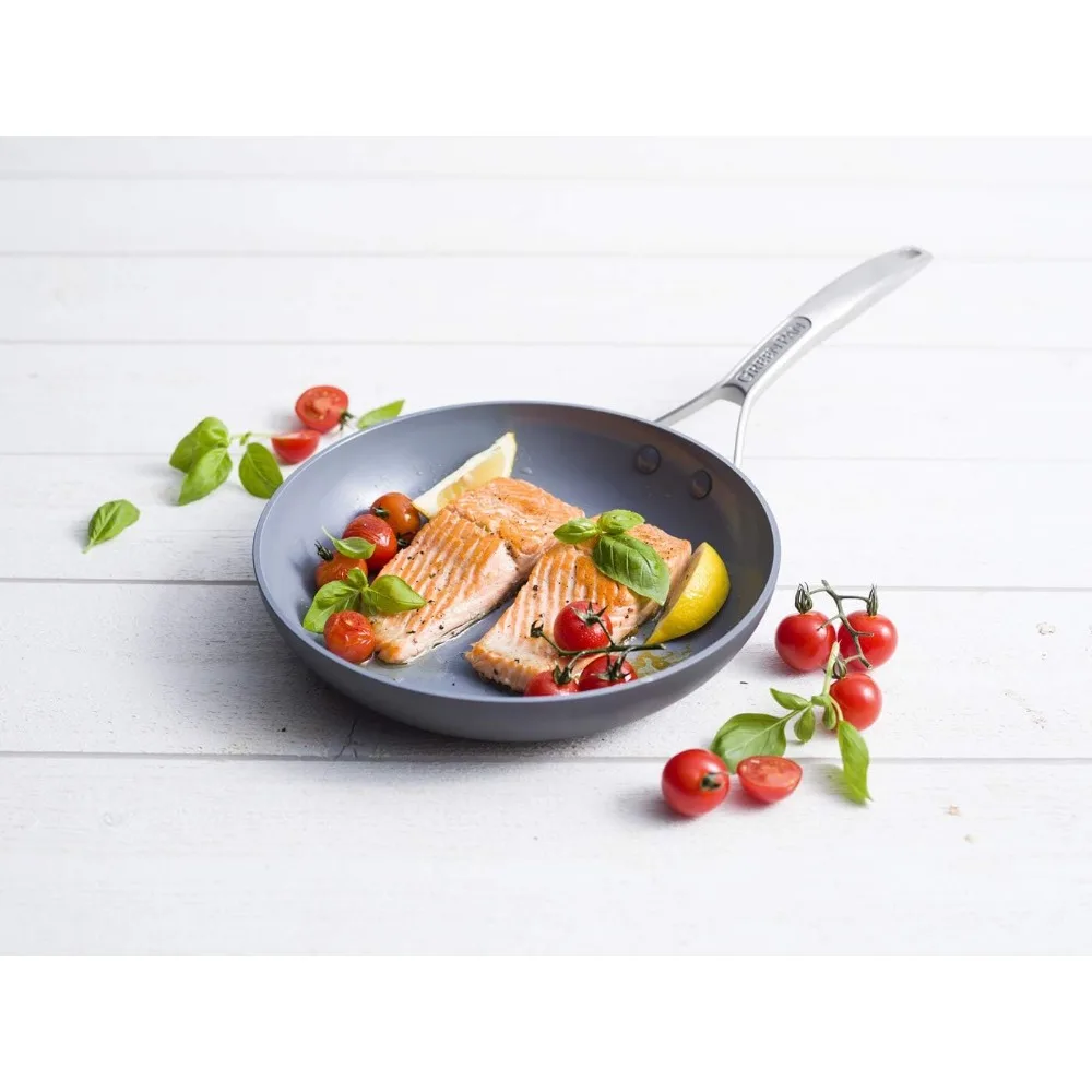 Paris Pro Hard Anodized Healthy Ceramic Nonstick, 8" and 10" Frying pan Skillet Set, PFAS-Free, Dishwasher Safe, Grey