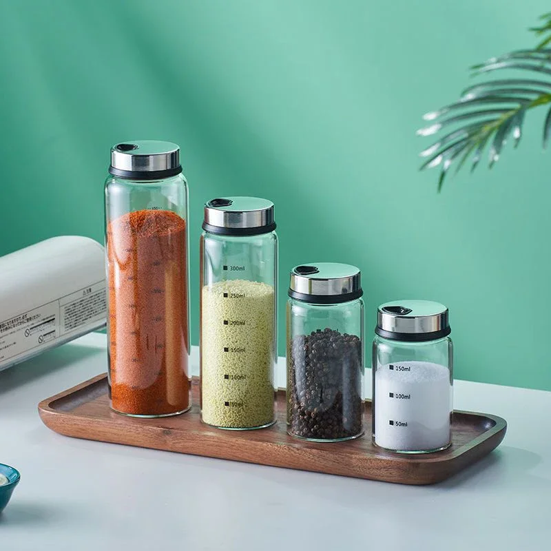 Seasoning Jar Salt Shaker Spices Bottle Salt Pepper Shakers 150/200/300/450ml High Borosilicate Glass Seasoning Jar Pepper Spice Shaker Kitchen Salt Sesame Solid Condiment Dispenser
