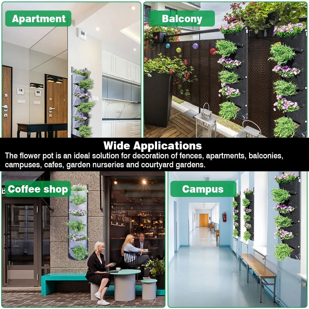 Description Picture 3 of itemNew 6 Pocket Vertical Growing Planting Bag Felt Wall Hanging Flower Vegetable Growing Container Outdoor Indoor Garden Planter