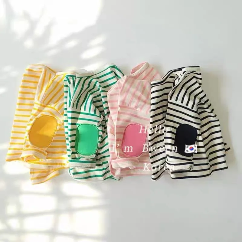 소년 티셔츠 2026 봄/여름 새로운 아동복 한국 스타일 소년 소녀 캔디 컬러 테이프 스트라이프 긴팔 티셔츠